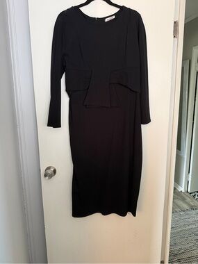 Black Elegant Midi Dress with Waist Detail